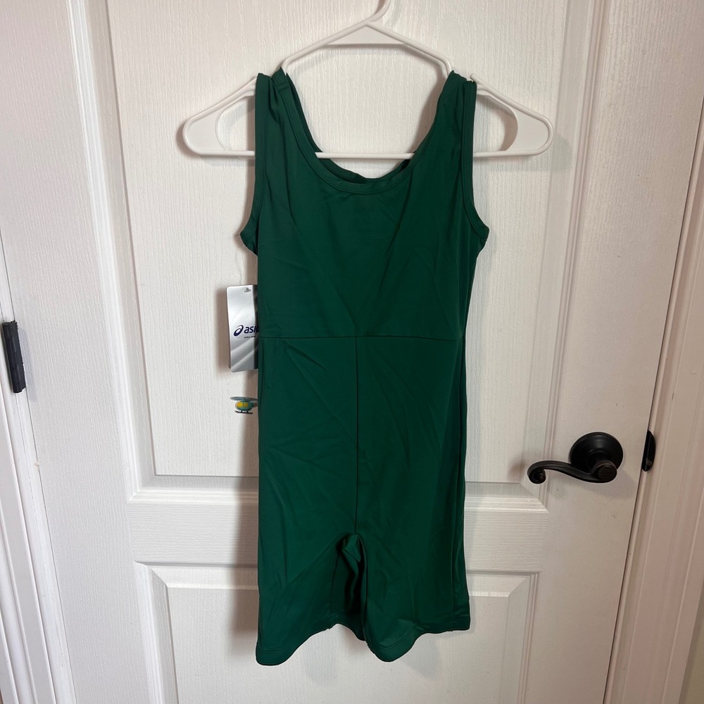 ASICS Womens Solid Singlet Green Medium Wrestling Gymnastics Leotard NWT